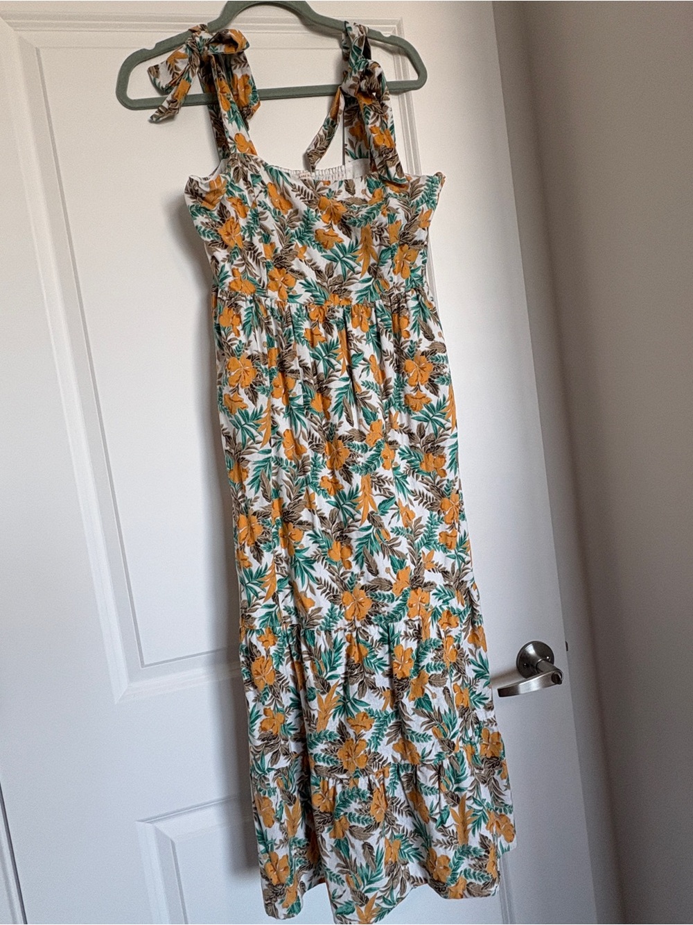Skies Are Blue Floral Tie-Shoulder Maxi Dress in Yellow, Green & Brown